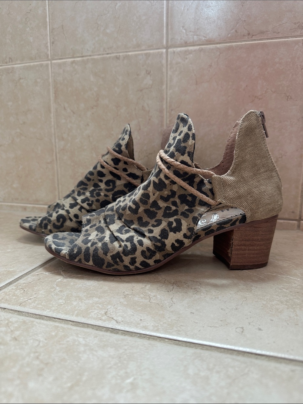 Leopard Print Peep Toe Bootie